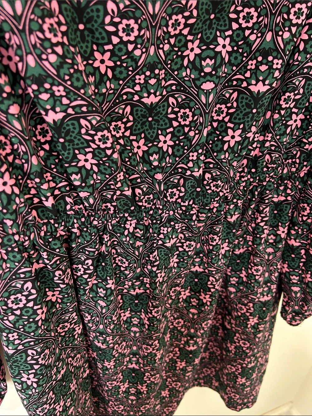 NWT BODEN Green and Pink Floral Long Puff Sleeve Dress Size US 8P